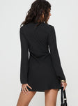 Long sleeve mini dress V neckline, lace trim, tie fastening at bust, invisible zip fastening at side