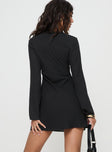 back view of model wearing Princess Polly Hagner Long Sleeve Mini Dress Black Plunger 