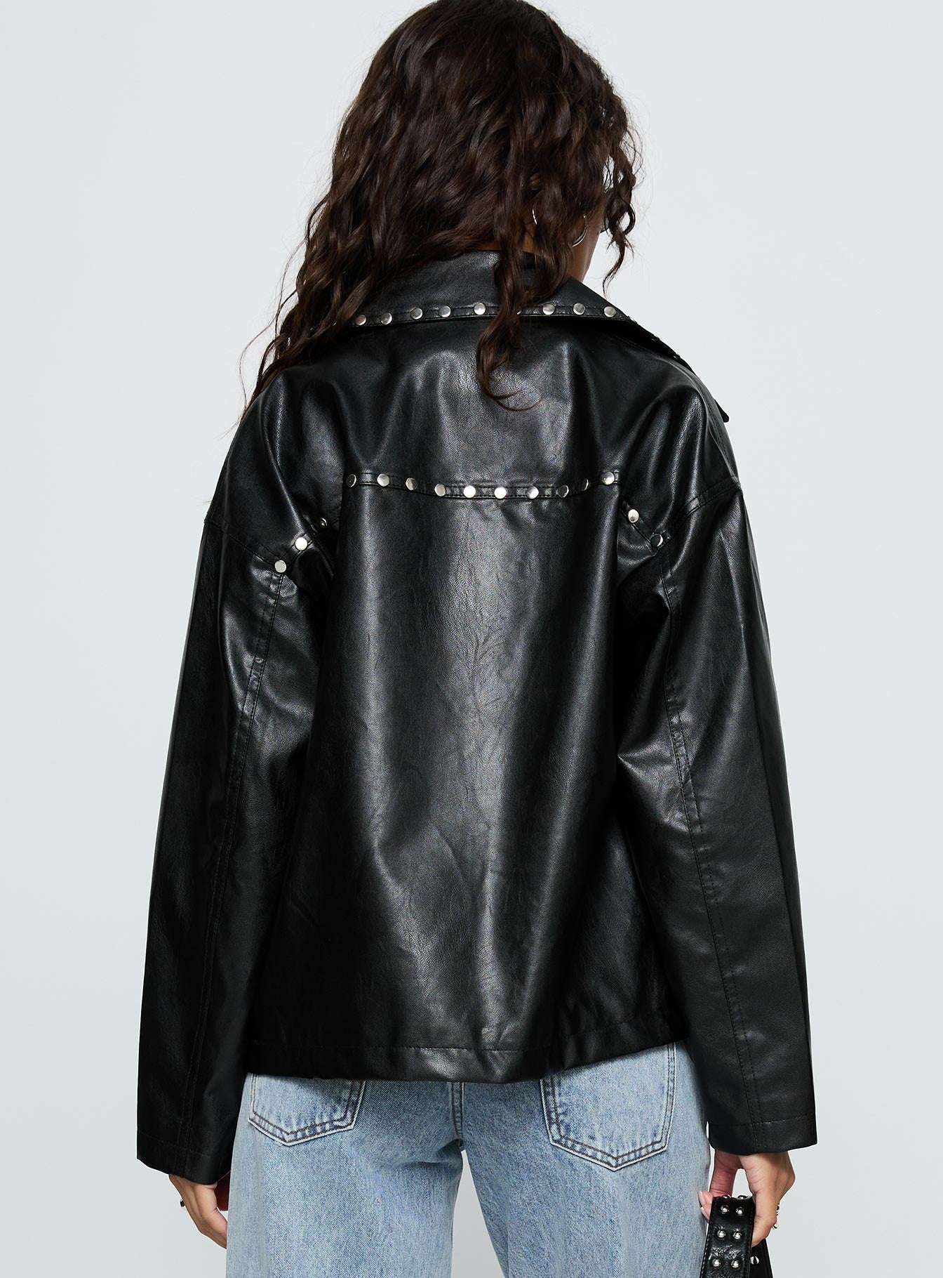 Kaeden Faux Leather Stud Detail Biker Jacket Black