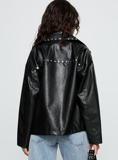 Kaeden Faux Leather Stud Detail Biker Jacket Black