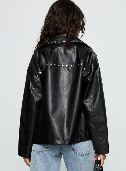 Kaeden Faux Leather Stud Detail Biker Jacket Black