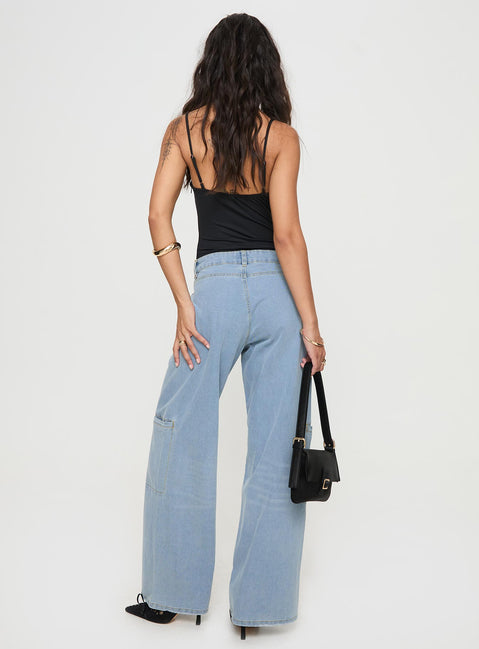 back view of model wearing Princess Polly Calendar Low Rise Jeans Vintage Wash Mid Rise 