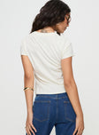 back view of model wearing Princess Polly Cherry Cocktails Tee White Short Sleeves Crew Neck 