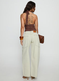 back view of model wearing Princess Polly Amargo Baggy Leg Stitch Detail Denim Jeans Sage Wash Mid Rise Jeans 