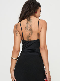 back view of model wearing Princess Polly Monument Bodysuit Black Sleeveless Sweetheart 