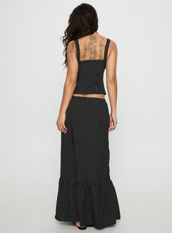 back view of model wearing Princess Polly Modern Girl Maxi Skirt Black / Polka Dot 