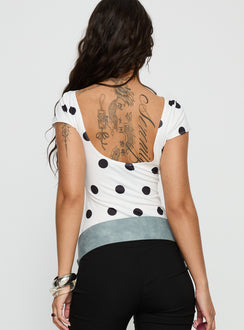 Truthfully Low Back Top White Polka