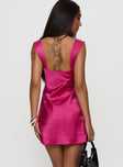 back view of model wearing Princess Polly Radioactive Bias Cut Mini Dress Hot Pink Square Neck 