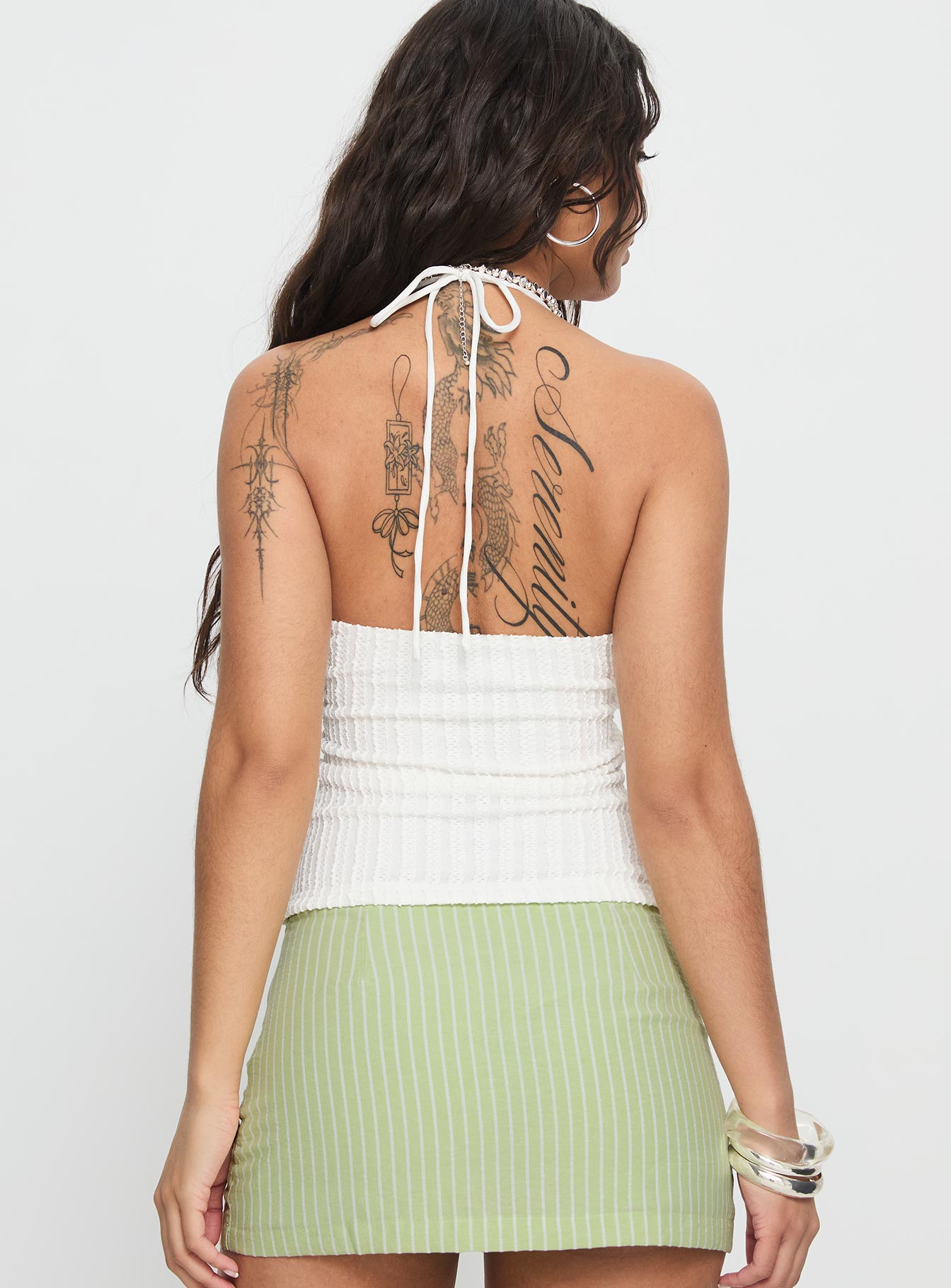 Vibe Check Bead Detail Cross Front Top White