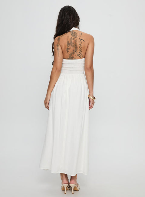 Jozefine Halter Ruched Maxi Dress White