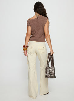 back view of model wearing Princess Polly Remmi Cargo Pants Cream Mid Rise Pants 