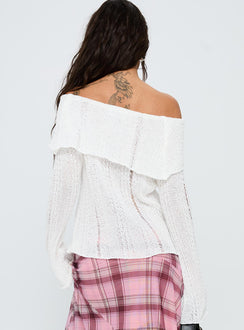 back view of model wearing Princess Polly So Gone Off Shoulder Knit Sweater White 