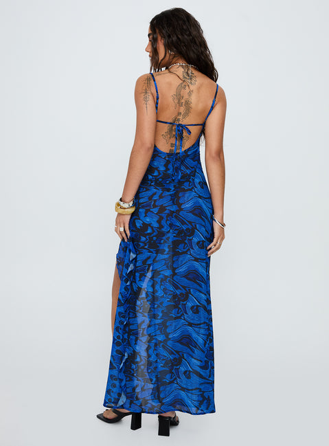 What A Thrill Split Detail Maxi Dress Blue Multi