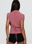 back view of model wearing Princess Polly Arianwyn Top Red Check Short Sleeves V-Neck 