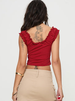 back view of model wearing Princess Polly Sharnee Top Red Sleeveless Scoop Neck 