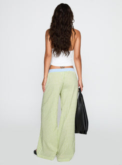 back view of model wearing Princess Polly Neevie Wide Leg Pants Green High Waisted Pants 
