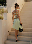 back view of model wearing Princess Polly Pappilion Asymmetrical Midi Skirt Sage 