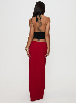 back view of model wearing Princess Polly Devoted Maxi Skirt Red Maxi 