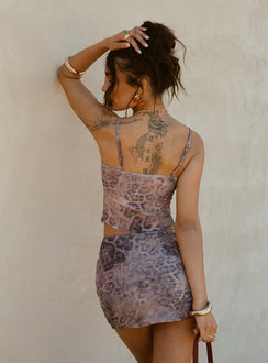 back view of model wearing Princess Polly Eustacia Top Leopard Sleeveless V-Neck 