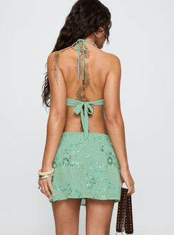 back view of model wearing Princess Polly What A Coincidence Beaded Mini Skirt Teal Mini Skirts 