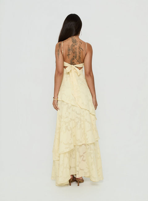 Lyricah Stufenmaxikleid mit Bindebändern Gelb