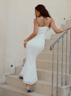 back view of model wearing Princess Polly Hanlen Maxi Dress White Square Neck 