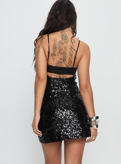 Alishia Satin Sequin Corset Mini Dress Black