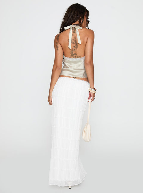 back view of model wearing Princess Polly Estefania Maxi Skirt White Maxi 