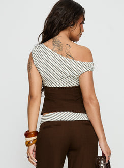 Past Life One Shoulder Top Brown / Stripe
