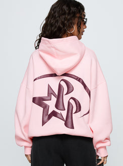 back view of model wearing Princess Polly Starblazer Princess Polly Graphic Hoodie Pink 
