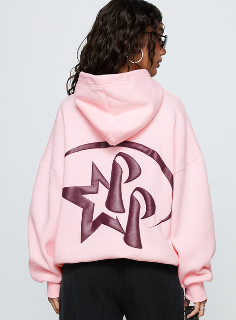 back view of model wearing Princess Polly Starblazer Princess Polly Graphic Hoodie Pink 