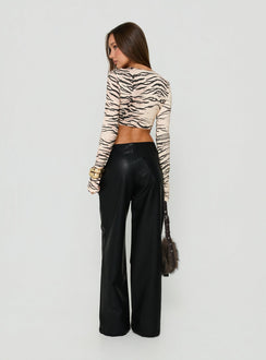 Agazia No Waist Faux Leather Low Rise Straight Pants Washed Black