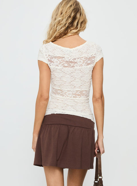 back view of model wearing Princess Polly Chevelle Jersey Mini Skirt Chocolate Mini Skirts 