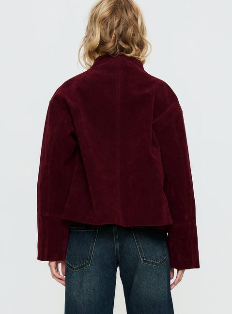 Jessalynn Faux Suede Zip Through Jacket Burgundy