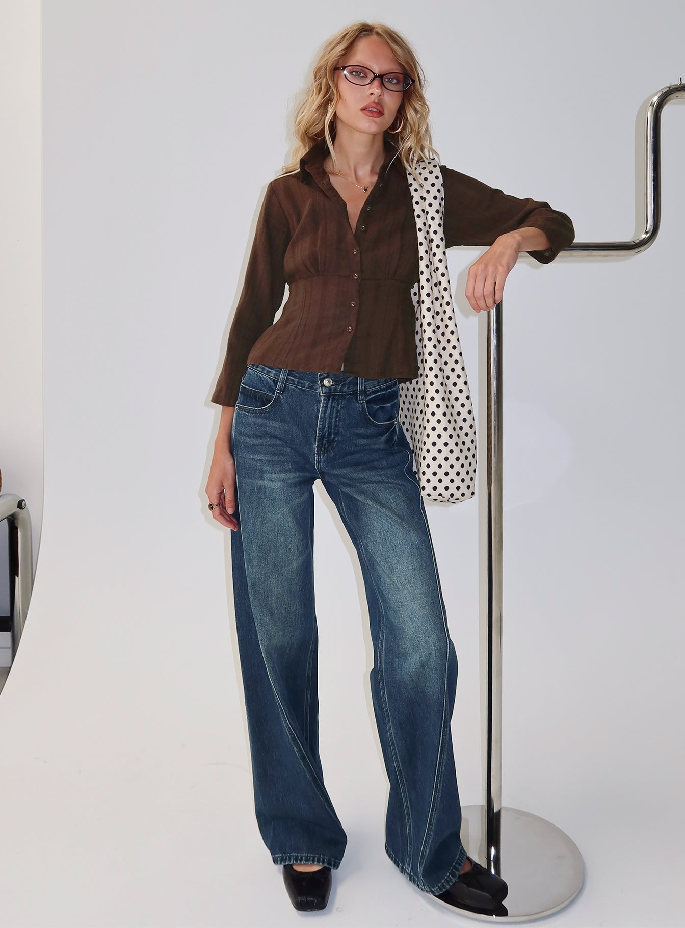 Kellsie High Rise Wide Leg Jeans Dark Blue Wash