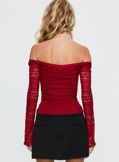 Deyci Lace Off Shoulder Top Red