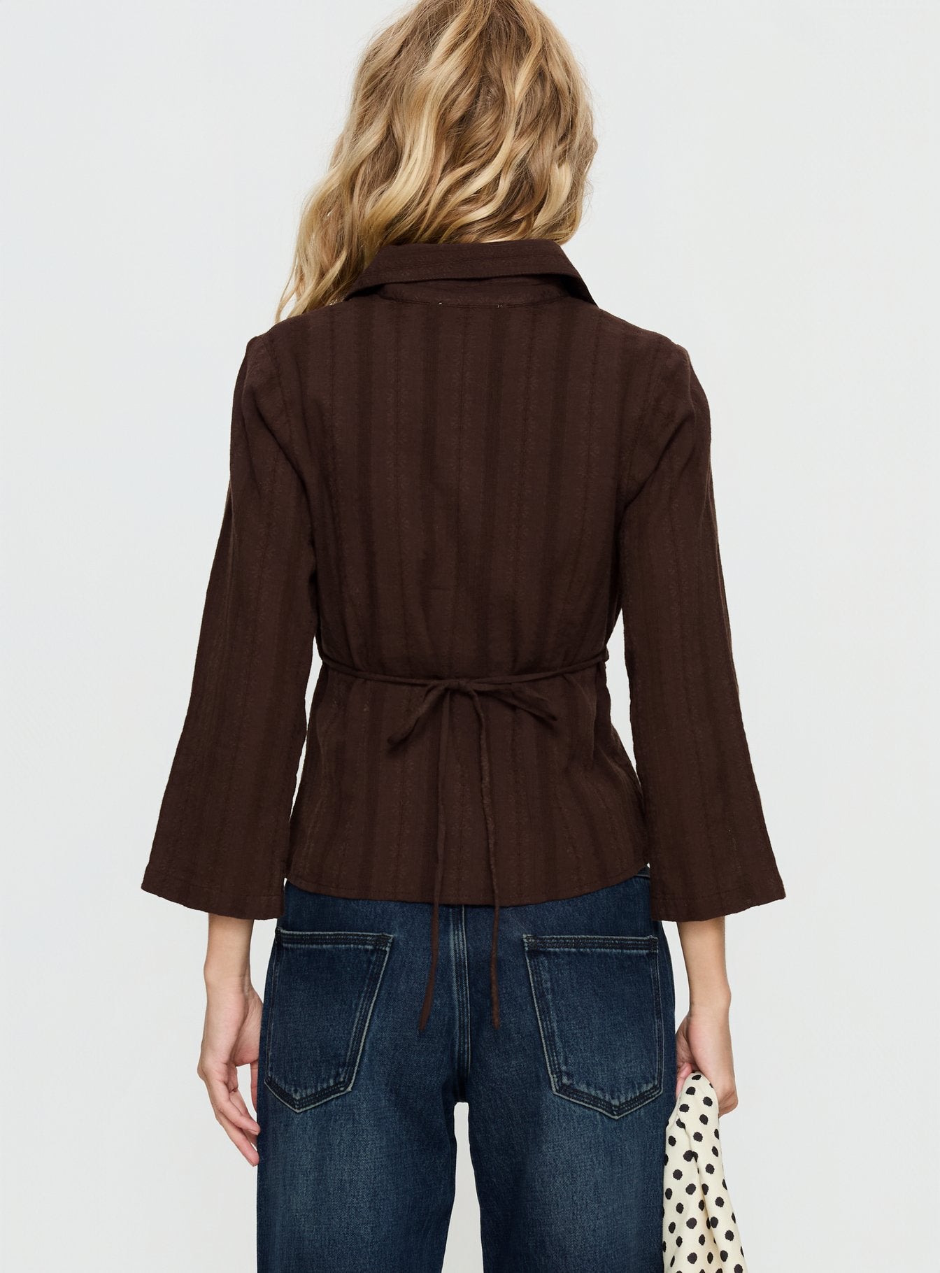 Taelynn 3/4 Sleeve Button Up Shirt Chocolate