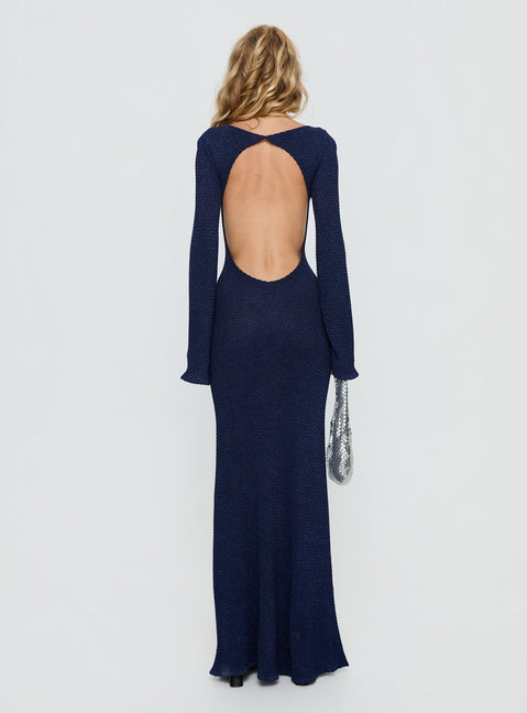 Rhapsody Long Sleeve Knit Maxi Dress Navy