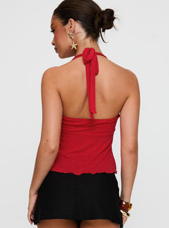 back view of model wearing Princess Polly Attina Hardware Detail Top Red Sleeveless Sweetheart 