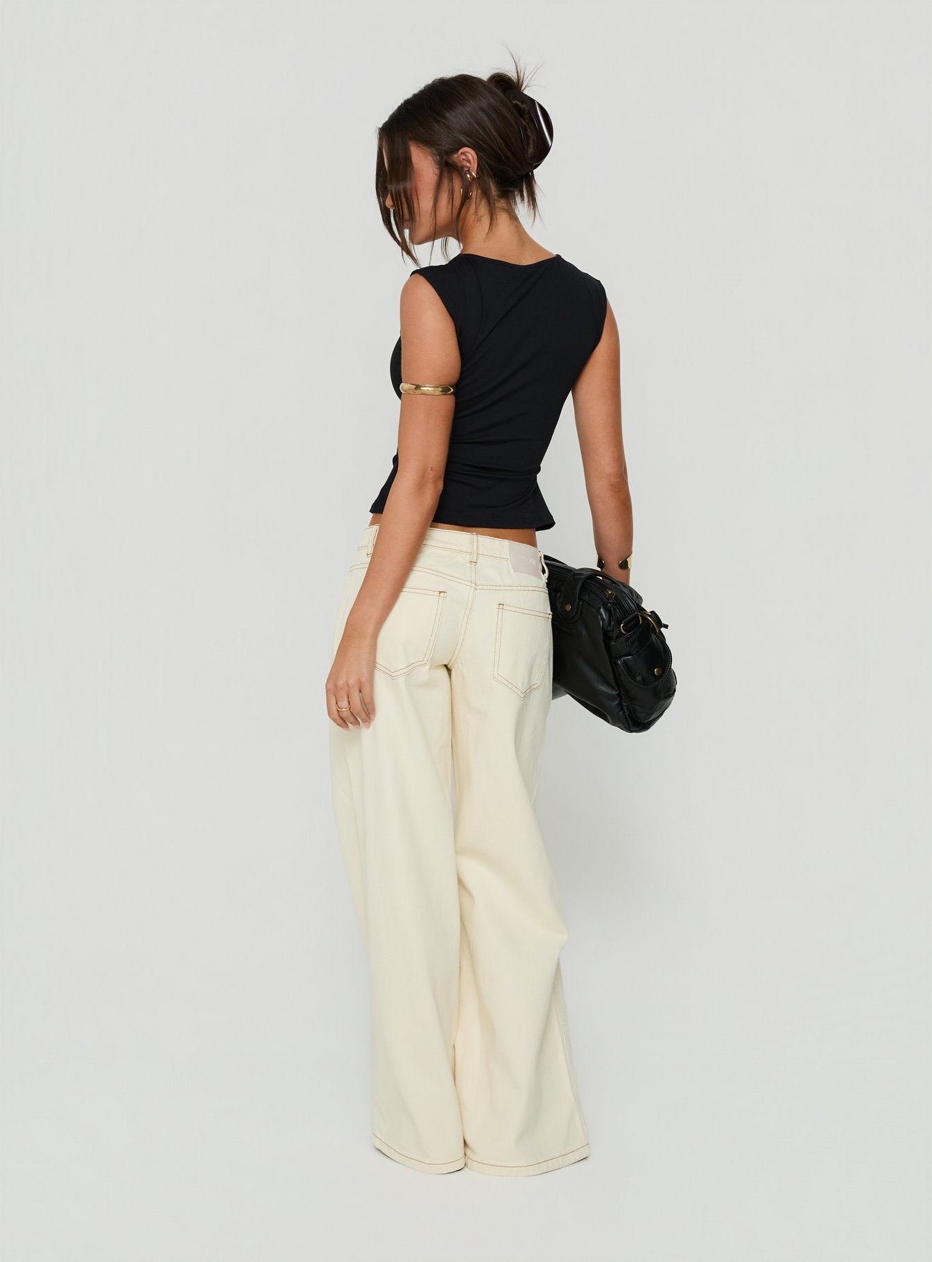 Picco Ultra Low Rise Wide Leg Jeans Creme