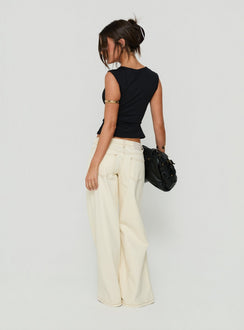 Picco Ultra Low Rise Wide Leg Jeans Creme