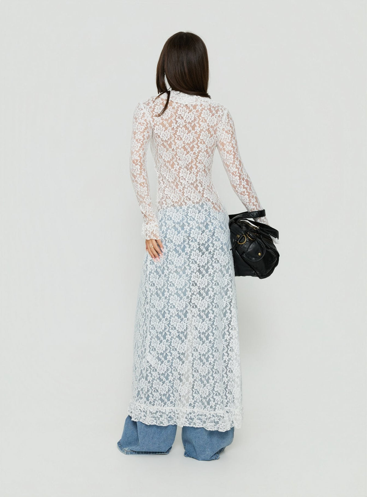 Long Nights Langarm-Maxikleid aus Spitze Moonlight