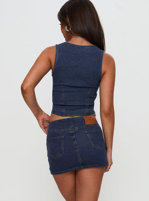 Popular Low Rise Mini Skirt Mid Blue Wash