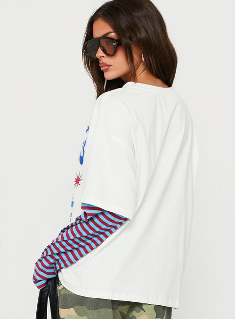 Enjoy The Sunshine Lagen-Langarmshirt mit Grafik Weiß / Blau gestreift