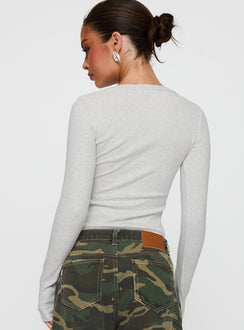 back view of model wearing Princess Polly Sandra Dee Knit Top Grey Marle Full Sleeves Crew Neck 