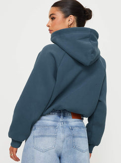 Princess Polly Zip Up Hooded Sweatshirt Navy/Red Princess Polly  Cropped 