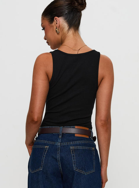 back view of model wearing Princess Polly Baseline Rib Bodysuit Black Sleeveless 