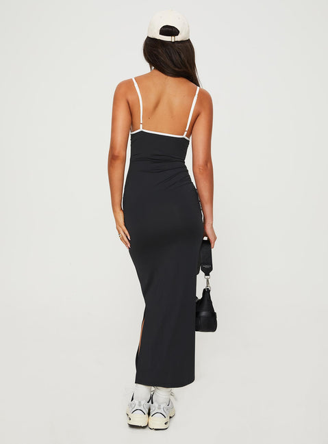 back view of model wearing Princess Polly Romanoff  Maxi Dress Black V-Neck 