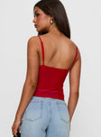 back view of model wearing Princess Polly Fast Times Top Red Sleeveless Plunger 