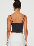 back view of model wearing Princess Polly Vihaan Top Black Sleeveless Sweetheart 